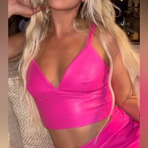 Susana Monaco Revolve Faux Leather Pink Glo Crop Top Bralette Size Small NWT
